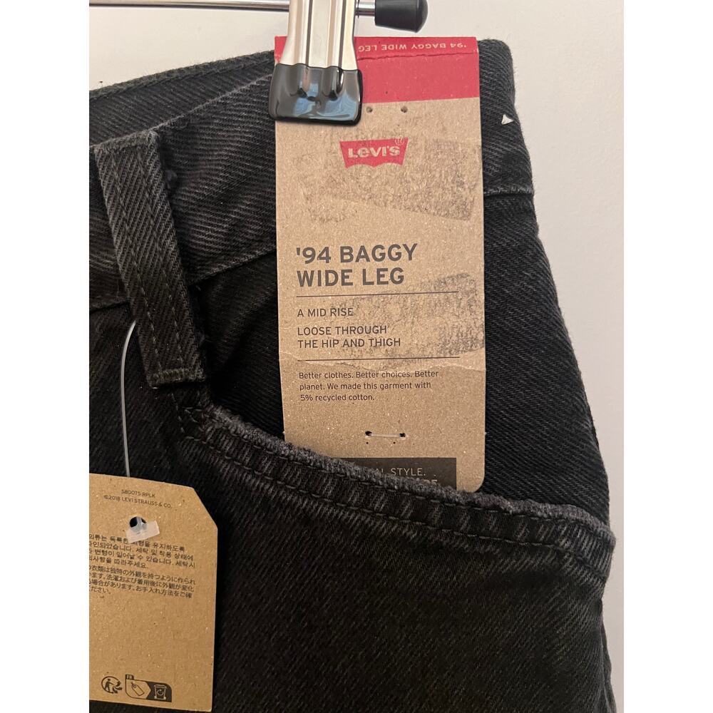 Levi's 94 Baggy Wide Leg Jeans mid-rise 26 Black 90s grunge Streetwear Skater - Picture 8 of 9